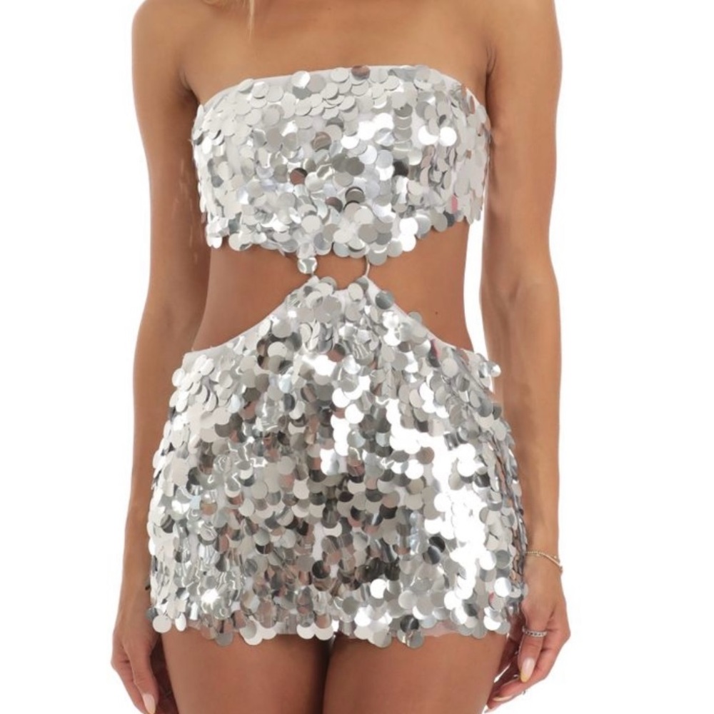 Lucy in the Sky silver sequin cutout dress